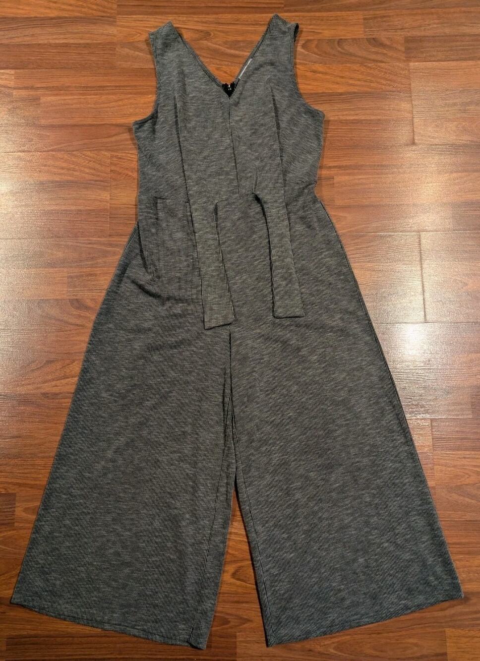 Ces Femme Wide Leg Jumpsuit Gray Stripe Lagenlook Artsy Minimalist Avant-garde